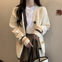 스웨터 코트 카디건 여 아우터 추동 학원 나른 오버사이즈 루즈핏 브이넥 니트