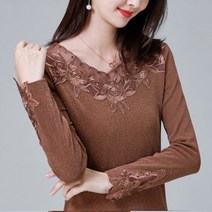 명양피프 꽃장미 자수 레이스넥 스팽글 50대 기모 블라우스 m2519