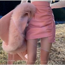 colorful gourd이웨스트 미니스커트 PU 가죽 A라인 치마