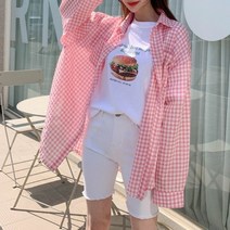 퍼니걸스 5046 박시핏 고방 린넨 체크 남방 여성의류