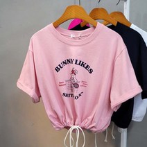 래빗 테니스 허리스트링 크롭반팔티
