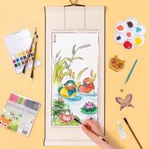 족자 만들기 전통 민화 그림 색칠하기 서예 수묵화 가훈 돌봄 어린이 체험, 족자(책가도)