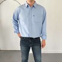 남자 오버핏 구김방지 스판 스티치 긴팔 셔츠 남방