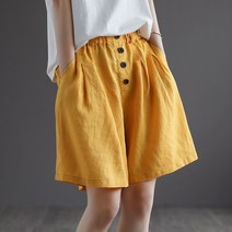 WZC 여름 여성 린넨 숏팬츠 무지 허리밴딩 포켓 와이드 반바지 빅사이즈 5가지 컬러
