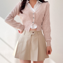 투디 브이넥 골지 트임 크롭 단추 니트 가디건 4color