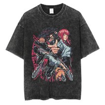 전기톱 직소 충전식 공구 무선 나무 체인 톱날 Anime Chainsaw Man 코튼 티셔츠 스트리트웨어 워시드 레트, 14 Style14_03 Asian size L