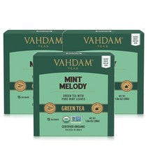 바담티 녹차 민트 멜로디 30g 15티백 Vahdam Teas Green Tea Mint Melody, 3팩