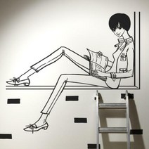 ic012-책읽어주는 소녀_그래픽스티커, 초콜릿브라운