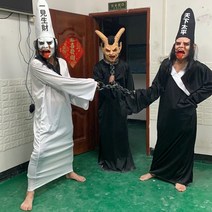 유령 행사 탈 소품 도깨비 가면 체인 마스크 요괴 파티 의상 옷 무서운 죽음 유령의 드레스 흑백 공포 할로윈 현실적인 무도회 축제, 1. 싱글 헤링본 체인