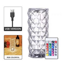 LED 크리스탈 3/16 색 테이블 램프 로즈 라이트 프로젝터 USB 터치 조절 로맨틱 다이아몬드 분위기 야간 조명 장식 장미, Usb plug, 01 A-RGB color remote