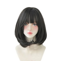 가발 여단발 앞머리 둥근 얼굴 보보 이너 풀커버 인플루언서 어깨머리, 블랙 브라운