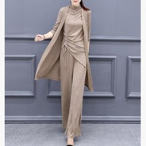 여성투피스 오피스룩 여성 가디건 바지 정장 쓰리피스 세트 써니핑크