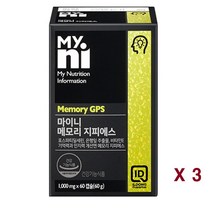 메모리지피에스 기억력영양제 포스파티딜세린 콜린 징코 은행잎추출물 플라보놀배당체 두뇌 인지력개선 혈액순환 뇌건강 노인 수험생, 3박스, 60캡슐