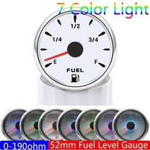 유면계 유량계 0-190 Ohm 연료 레벨 게이지 7 색 조명 240-33 Ohm 오일 탱크 레벨 미터 표시기 52MM 해양, 03 WS 0-190 ohm