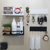 권스 현관 문 주방 냉장고 다용도 자석선반 마스크 차키 열쇠 걸이 후크 세트, 자석선반 블랙+자석7후크 블랙