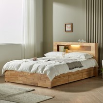 올쏘 렌시 고무나무 원목 LED 3단 서랍 침대 프레임 Q, 단품