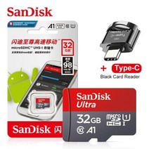 microsd 캠코더 외장 미니 메모리 Sandisk 마이크로 SD 카드 256G 200GB 128GB 64GB 100 메가바이트초 SDTF 플래시 Class10 32GB micr, 32GB Tpye-C Reader, 06 32GB Tpye-C Reader