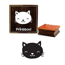 Printtoo 유제품 카드 스크랩북 고양이 얼굴 디자인 사각 우더 고무 스탬프-5 x 5 cm