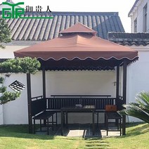 이동식 정자 대형 원두막 캐노피 평상 방갈로 팔각정, 천 + 거즈 커튼 세트