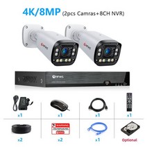 HFW 4K 800만화소 Poe 보안 카메라 시스템 자동 초점 렌즈 2.8 10mm 4배 줌 비디오 감시 키트 실외 CCTV 세트, CN_1t | EU | 8CH Nvr 2개 4K 캠