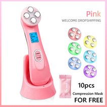 뷰티디바이스5In 1 RF EMS 미세 전류 뷰티 페이셜 LED 광자 리프팅 메조테라피 안티 에이징 스킨 리주버네, 02 Pink without box, [02] Pink without box