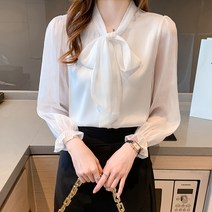 여성 리본 레이스 블라우스 나비 리본 쉬폰 셔츠 여성 가을 긴팔 셔츠 럭셔리 탑