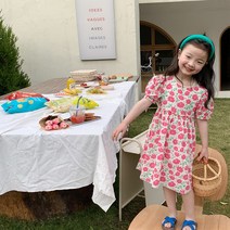 에모베베 2022 여름 중소 소녀 프랑스식 달콤한 꽃무늬 원피스 어린이 양기공주 치마 붐