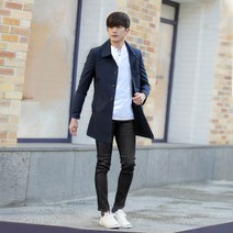 [코디세트] 비시크 트렘블 싱글 코트+로섬 헨리넥 7부 티셔츠+벨티드 심플 블랙진 청바지