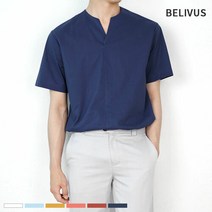 빌리버스 남자 반팔 셔츠 BMS013 남성 무지 브이넥 여름 남방