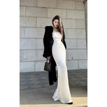 흰색 머메이드 슬림 드레스 롱 원피스 웨딩 2부 피로연 브라이덜 친구 결혼 하객 여름 여성