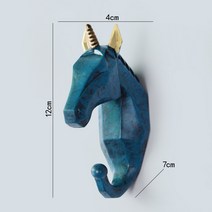 북유럽 동물 행잉 코트 후크 1 개 월 펀치 프리 사슴 머리 키 행거 홈 스토리지, Blue Unicorn