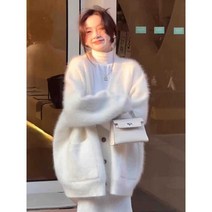 벨벳 스웨터 가디건 털 여자, 에스