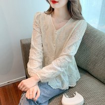 아인리 레이스 버블소매 셔츠 시크한 예쁜 자수 블라우스 ay2307