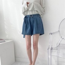 다잇템 여자 진 잔주름 스트랩 에이라인 숏팬츠 (8207014)