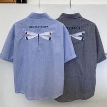 (당일발송) 가바바 남성 반팔셔츠 잠자리 자수 포인트 스트라이프 오버핏 반팔셔츠 G34438