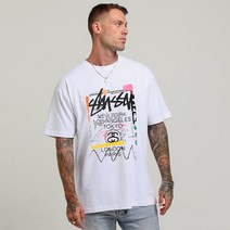stussy 반팔 Stussy 남성과 여성 조수 브랜드 월드 크루즈 낙서 스플래시 잉크 코튼 라운드 넥 느슨한 커플 티셔츠
