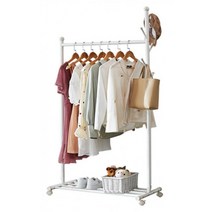 D128 자작나무 행거 옷걸이 이동식 선반 스탠드, 화이트