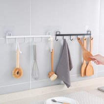 주방용품 조리도구걸이 씽크대정리 국자 행주 후크 행거레일 거치대 수납 다용도 선반, 화이트
