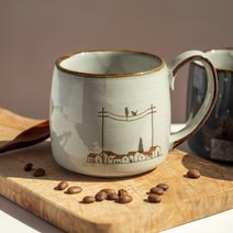 [모완도예] 그림머그 350ml 4color, Cream(전봇대 위의 참새)