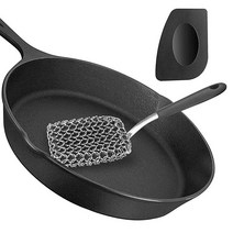 5피스 주철 청소 키트 팬 냄비 웍 스크레이퍼 도구 프라이팬 스폰지 금속 스폰지 스테인리스 스틸 브러시 스크러버 수세미 패드 스틸 접시 스크럽 체인 메일 팬 스크러버 주철 클리너, Black 2pieces