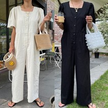 여름 오버핏 린넨 와이드 점프수트 여성점프수트