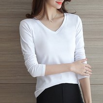 오너클랜 여성 깊은 브이넥 라운드넥 기본 티셔츠 이너웨어