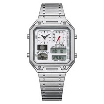 시티즌 THERMO SENSOR 남녀공용 서모센서 스퀘어 메탈 시계 실버 JG2120-65A