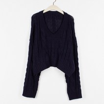 퍼니걸스 꽈배기 크롭 브이넥 긴팔 니트 여성의류_1356