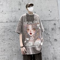 미국 만화 공주 남자 반팔 티셔츠 유행 브랜드 악당 잘 생긴 260g 무거운 대형 300 catties 하이 스트리트 여름 자비로운 셔츠