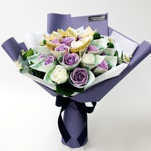 [토퍼증정]수플라워앤가든 돈꽃다발 돈다발 장미 유칼립투스 바이올렛+쇼핑백, 14송이