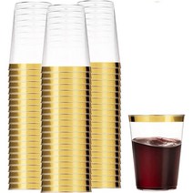 Munfix 파티 웨딩 잔치 컵 금테 고급 투명 일회용 플라스틱 컵 354ml 100개, 상세설명참조, 1개