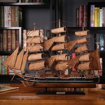목범선 서재 인테리어 선박 미니어쳐 공예품, 로그 색상(길이 78cm 높이 60cm)