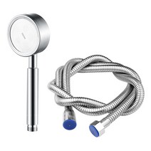 에버하우스 파워절수 스틸 샤워헤드 실버 + 메탈 호스 실버 2m 세트, 1세트