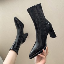 승마 부츠 승마용품 하이힐 싱글 뾰족 발가락 에나멜 가죽 사이드 지퍼 패션 여성 스토브
